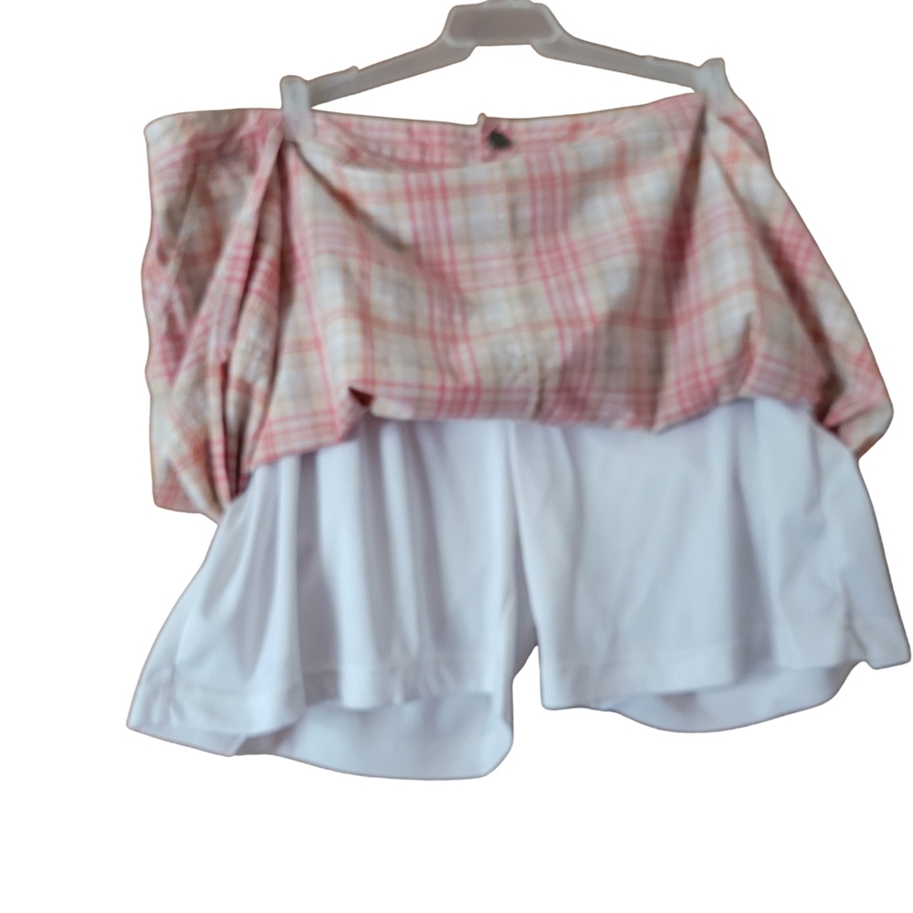 CJ Banks Coral Plaid Mini Skirt With Built In Shorts Plus Size 22W - Picture 3 of 12